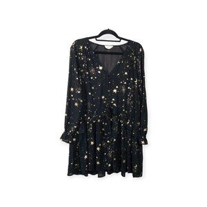 If By Sea Black Celestial Print Dress With Stars & Moons SZ L Sheer Dress